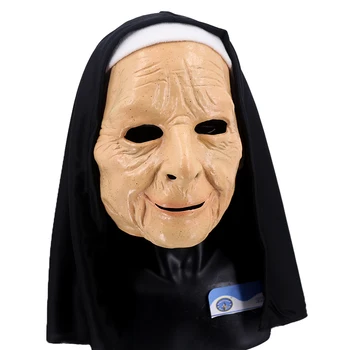 

Funny Party Cosplay Old Lady Mask with Headscarf Costume Party Latex Human Head Mask The Nun Mask Fancy dress up
