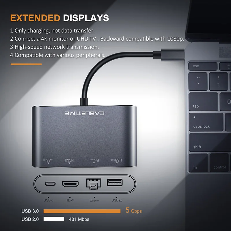Кабель USB C высокого качества концентратор type C 3,1-3 порта USB 3,0 с usb type C 4 в 1 концентратор для ноутбука Windows samsung C039