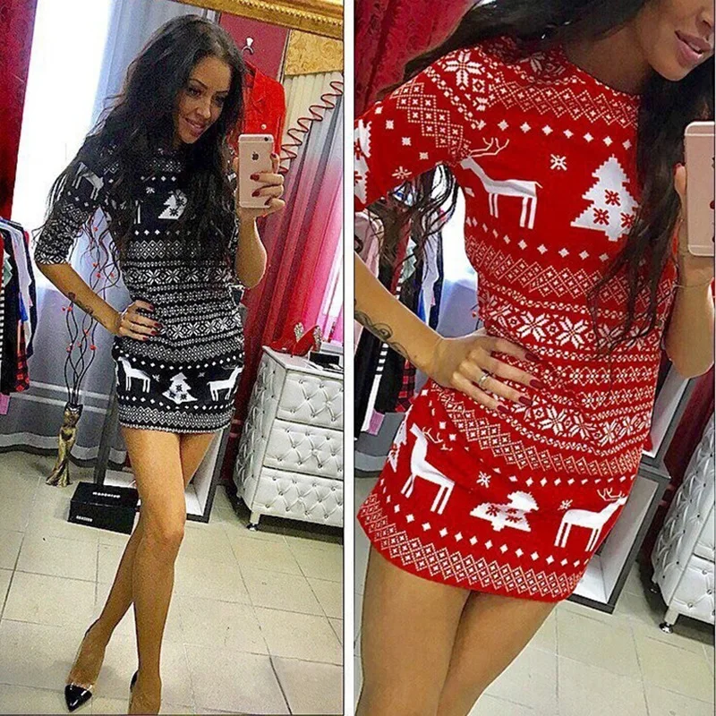 Женская осенне зимняя одежда для рождественской вечеринки облегающее