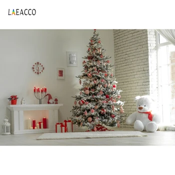 

Laeacco Bear Fireplace Socks Baby Christmas Tree Photography Backgrounds Customized DEER Photographic Backdrops For Photo Studio