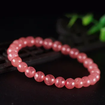 

Fushengyuan Natural Crystal Red-grain Stone Bracelet Single-circle Bright Color Ol Fashion Pattern Bracelet Sea-grain Stone