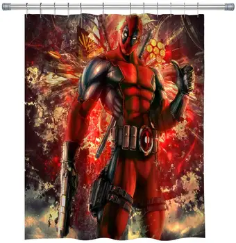 

Movie Character Decor Shower Curtain Superhero Deadpool Wade Print