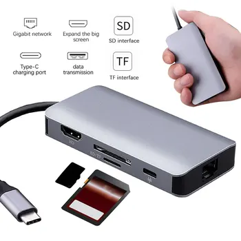 

1000Mbps Network Adapter,Type C Hub to 4K HDMI Output, 2 USB3.0 Ports,SD/TF Card Reader , with PD3.0(100W) Charge