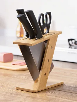 

Bamboo Cross Knife Holder Kitchen Knife Storage Rack Household Knife Holders Rack Insert Knife Holder Kitchen gadgets tools