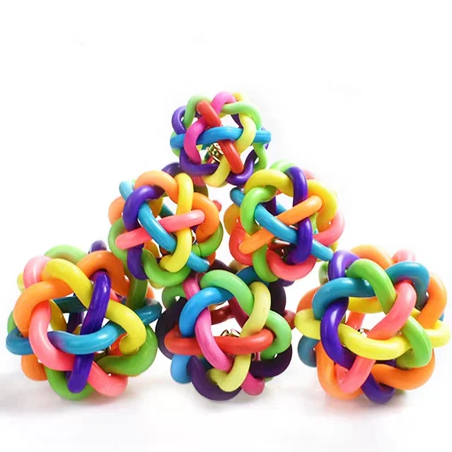 colorful ball with bell ringing pet dog cat toy rubber chew toy rainbow ball teddy bichon.jpg