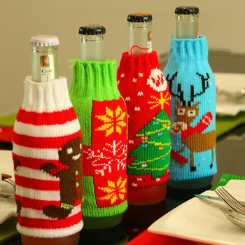 

Christmas Decorations Beer Bottle Knitted Cover Snowflake Party Xmas Table Decor Adornment Santa Decoration Wine Bottle Cover
