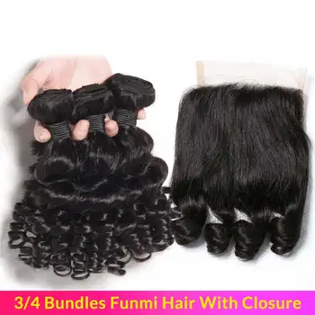 SayMe Bouncy Curly 3 4 Bundles With Closure Funmi Brazilian Hair Weave Bundles With Closure Remy Human Hair Bundles With Closure 2