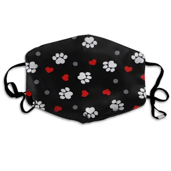 

Comfortable Dust Mask With Filters Soft Paw Heart Print Black Mask Cover Mouth for Adult Kids Protective Mask Reusable Washable