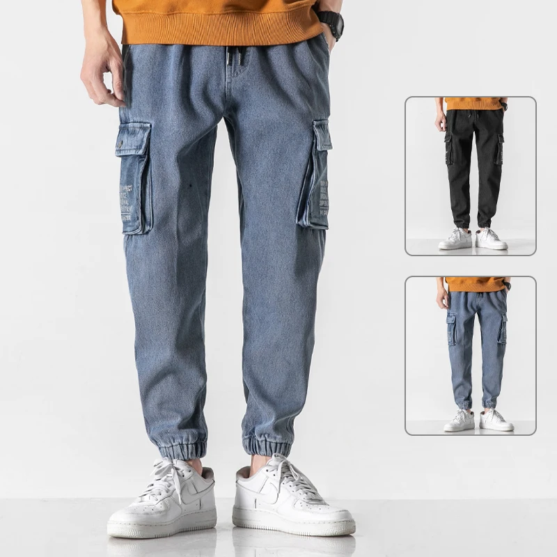 Pantalones vaqueros Cargo para hombre, pantalón harén informal a la moda, ropa de calle de Hip-Hop, vaqueros de talla grande, M-8XL, novedad de 2021