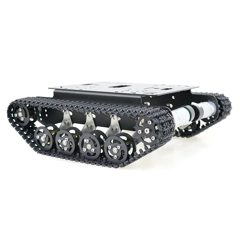 

New Black Shock Absorber Metal RC Robot Tank Chassis Kit with Track DC Motor Tracked Mobile Platform for Arduino Uno R3 Raspberr