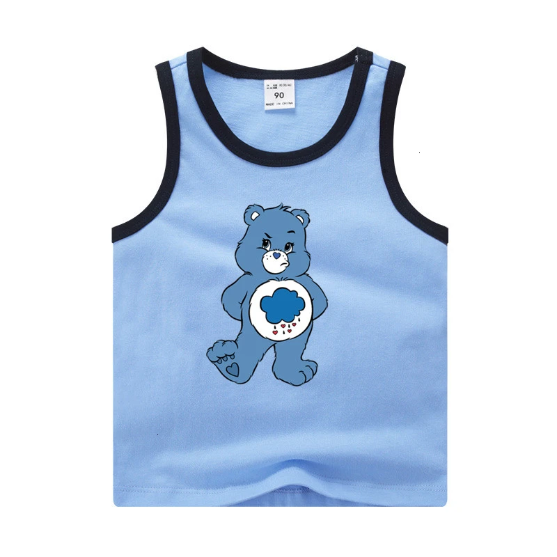 Летнее платье с О-образным вырезом топы Care Bears для мальчиков и девочек, забавные скрещивающиеся цвет; детская футболка с изображением мультипликационных персонажей для детей футболка детское платье без рукавов - Цвет: as picture