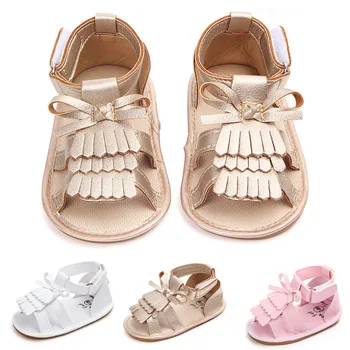 

Baby Girl New Shoes Sandals For Newborn Summer Bebek Sandalet PU Leather Tassel With Bow Infant Toddler Sandals Rubber Soles
