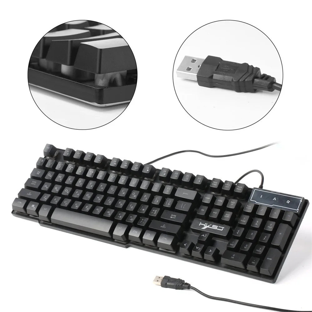 ABS Материал Проводная интерфейсная клавиатура HXSJ R8 светодиодный Подсветка USB Проводная ПК игровая клавиатура Русский Английский zz6