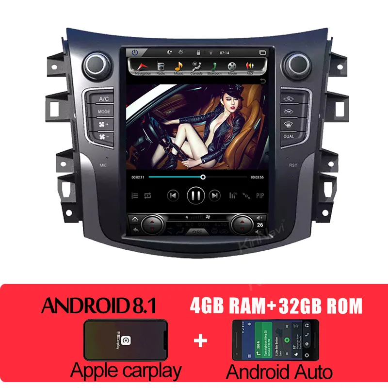 KiriNavi вертикальный экран Tesla style 10," 1 Din Android 8,1 автомобильный Радио dvd-плеер для NISSAN NAVARA NP300 аудио gps навигация - Цвет: Android Car Radio