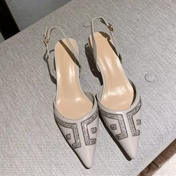 

Fashion Thin Heel Sandals Shoes Women Pointed Toe Slingback Sandals For Women Party Shoes Slip On Mule Shoes Elegant Pumps Shoes