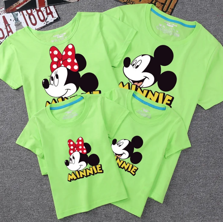Новые футболки для всей семьи 10 цветов, летняя Одинаковая одежда для семьи футболки с Микки и Минни для мамы, папы, сына и дочери - Цвет: Photo Color