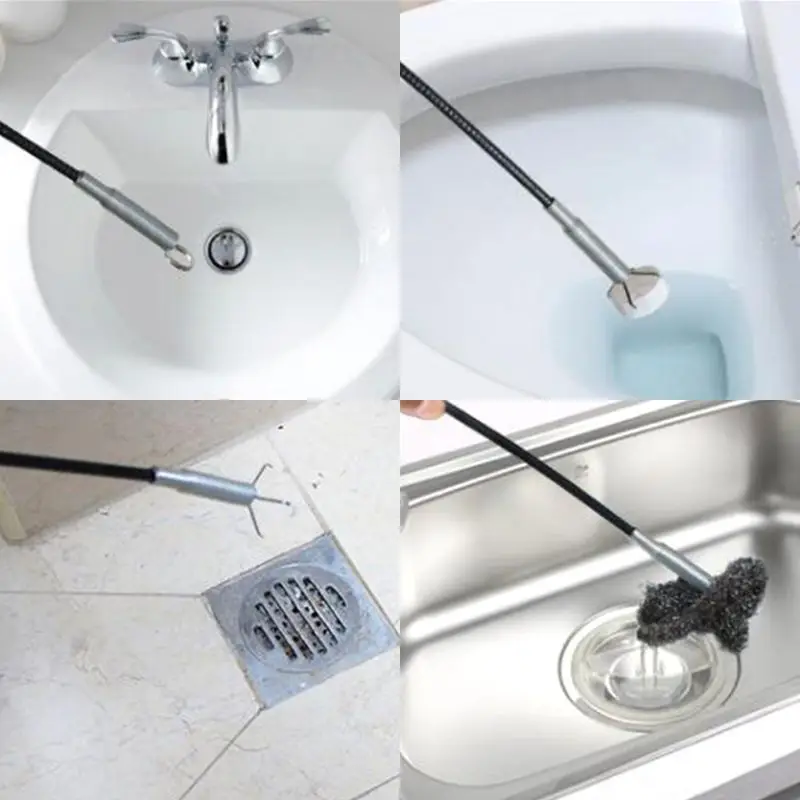 Stainless Steel Flexible Pick Up Tool Long Spring Claw Grip Toilet Kitchen Sewer Cleaning Supply Length 1.6m