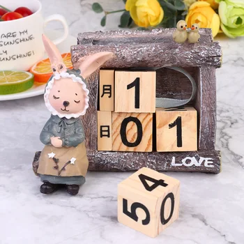 

1pc Mrs. Rabbit Desktop Calendar Bunny Statue Manual Table Calendar Crafts Decoration for Home Shop