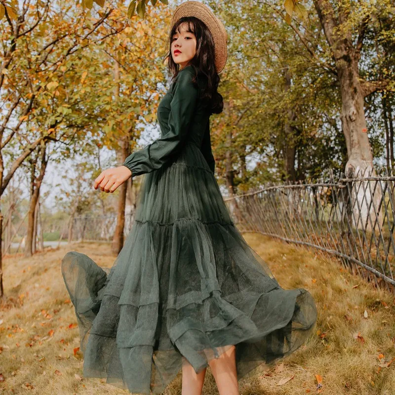 Кружевное Сетчатое платье-пачка с отложным воротником в стиле Виктории, обнимающее талию fu gu qun; элегантное платье-пачка для студентов