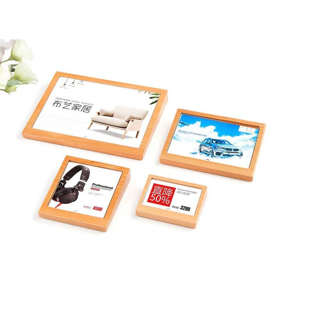 Tabletop Menu Holder Price Tag Display Stand Clear Wooden Acrylic Label Holder Ad Photo Frame Board Flat Wood Frame Sign Holder