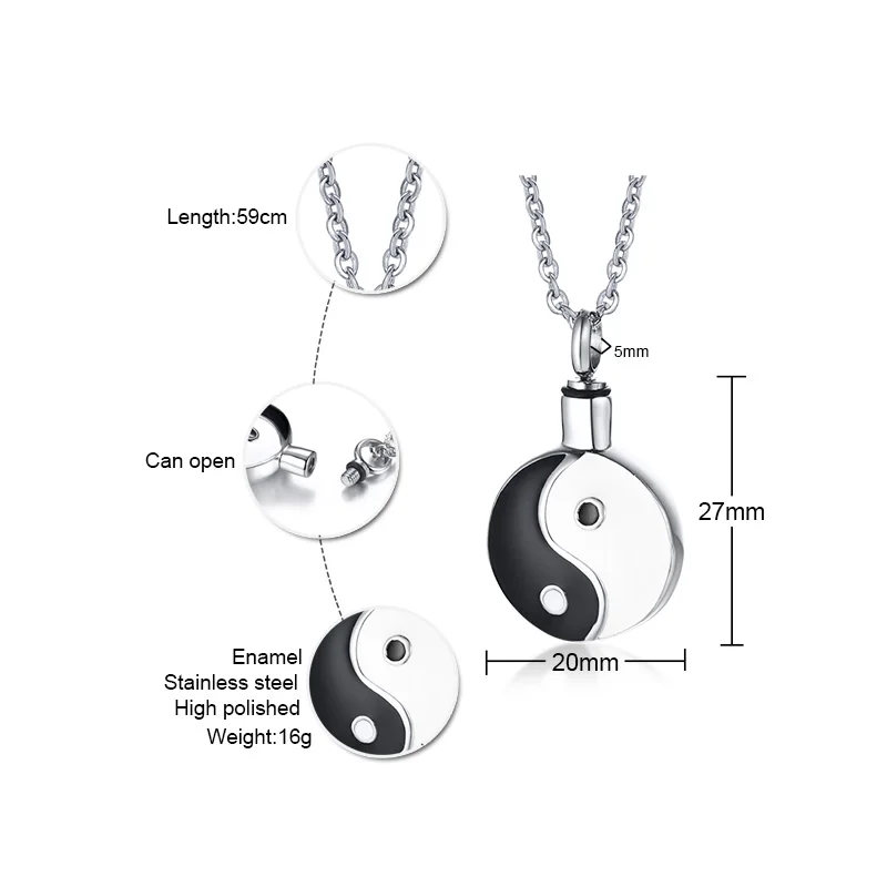Cremation Urn Necklace, Stainless Steel Yin and Yang Gossip Ashes Memorial Pendant,Jewelry for Human or Dog Pets Ashes