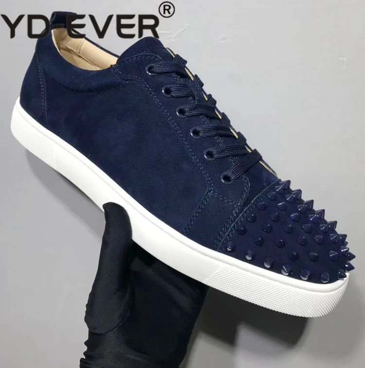 Low Top Faux Suede Men Shoes Navy Blue 
