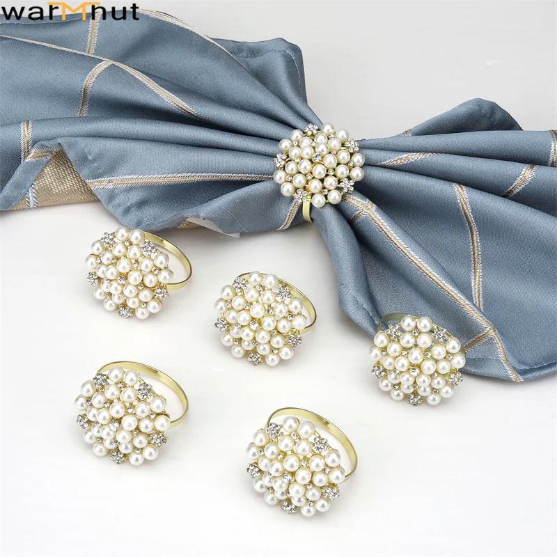 

WarmHut 6Pcs Christmas Napkin Rings Pearl Napkin Rings for Table Place Settings Dinner Parties Weddings Favors Serviette Rings