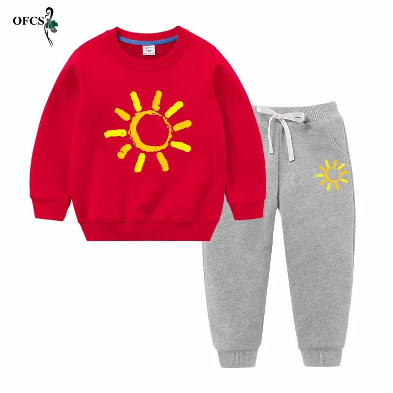 Red add Gray Детские зимние топы; костюм для малышей; Одежда для мальчиков; детский спортивный костюм; утепленная одежда; толстовка+ брюки; комплект из 2 предметов - Цвет: Red add Gray
