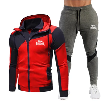 

New men's autumn and winter suit zipper hoodie + pants two pieces of casual men's sportswear gym brand clothing sports pants 202