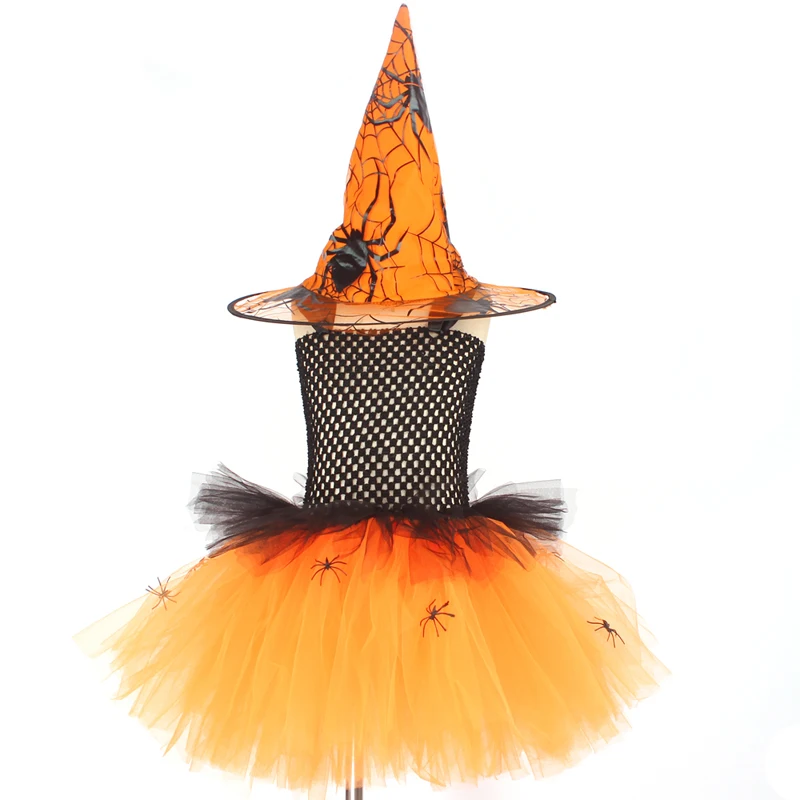 Spider Girls Witch Tutu Dress with Hat Black Purple Children Halloween Carnival Cosplay Witch Costume Kids Party Fancy Dresses (10)