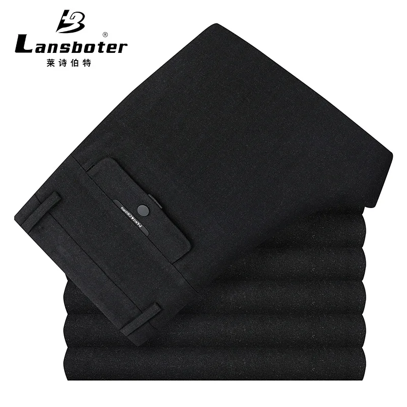 

Lansboter Autumn & Winter Korean-style Slim Fit Brushed Men's Trousers Straight-Cut Medium Waist Elasticity Casual Pants Men's Y