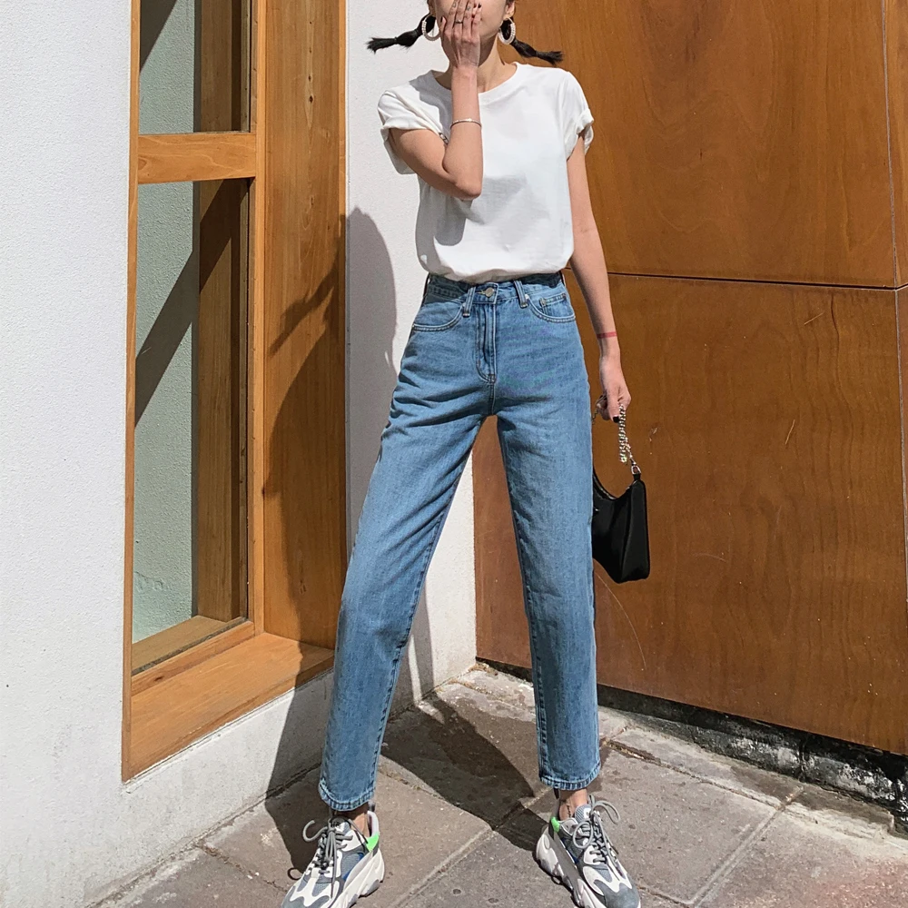 

2020 New High Waist Jeans Women's Street Straight Tube Pants 9-point Harun Denims Big Size Straight Leg Trousers