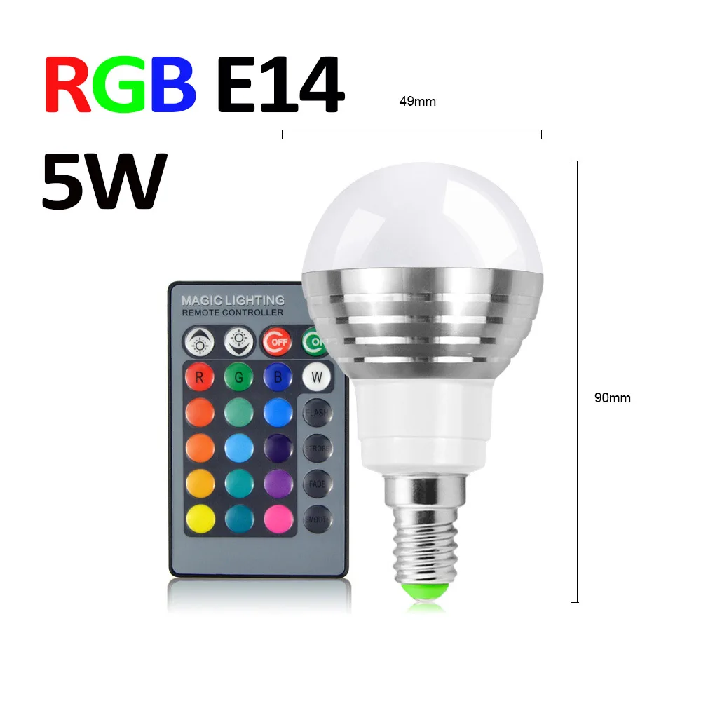 RGBW RGBWW RGB светодиодный светильник с дистанционным управлением, 110 В, 220 В, меняющий цвет, светодиодный светильник, E27, для дома, для рождественской вечеринки, декоративный прожектор - Испускаемый цвет: RGB 5W E14