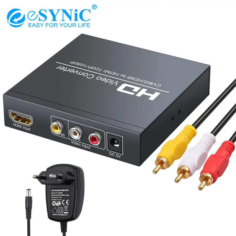 ESYNiC 1080P AV в HDMI конвертер коаксиальный адаптер HDMI в HDMI конвертер с 3,5 мм наушники для PS2 PS3 DVD 720 P/1080 P