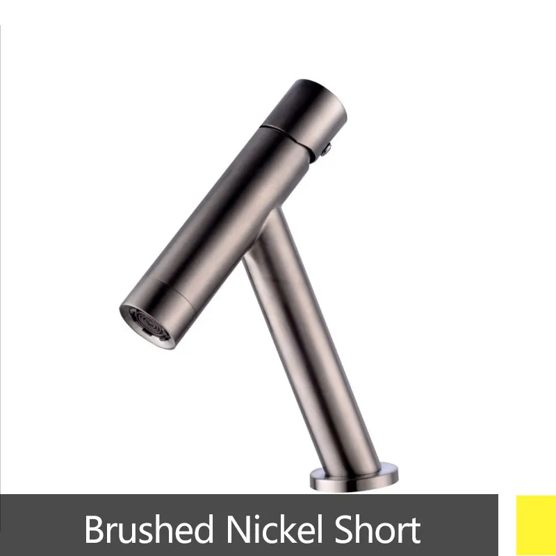 brushed nickel short Черный хромированный смеситель для раковины, смеситель для горячей и холодной воды, винтажный смеситель для кухни, современный Ретро Европейский матовый золотой кран - Цвет: brushed nickel short