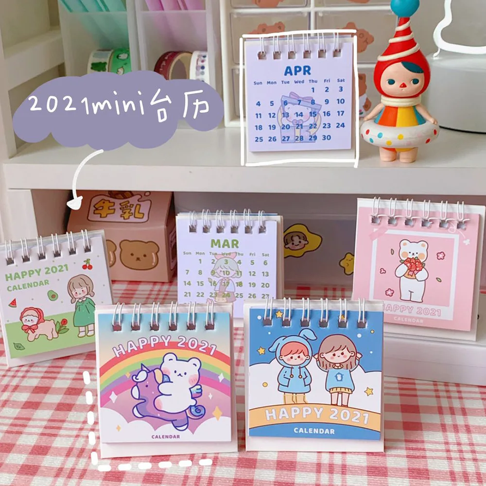 Calendario Kawaii para oficina, accesorios de estudio, diario para la escuela, calendario perpetuo, suministros de planificador, 2021