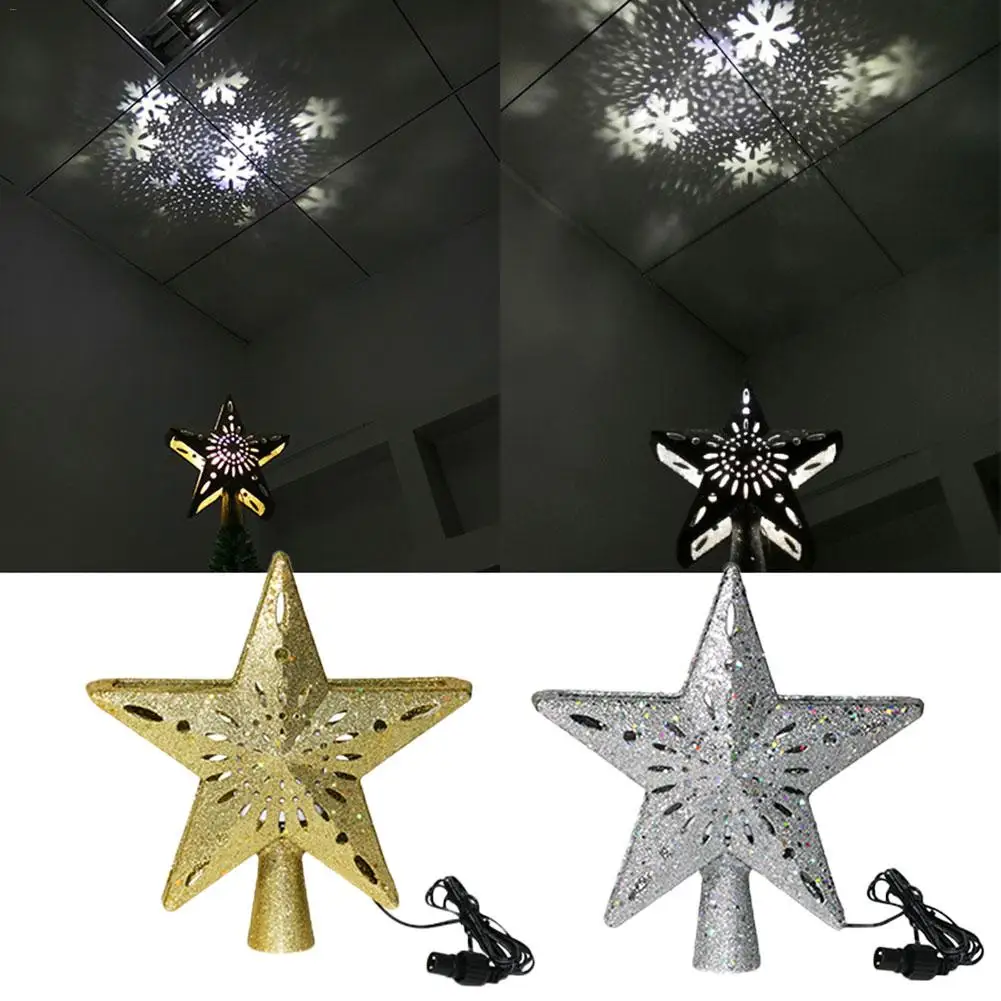 Рождественский светильник TreeTopper Сверкающая Звезда 3D полый светильник в форме звезды с вращающейся снежинкой для украшения рождественской елки