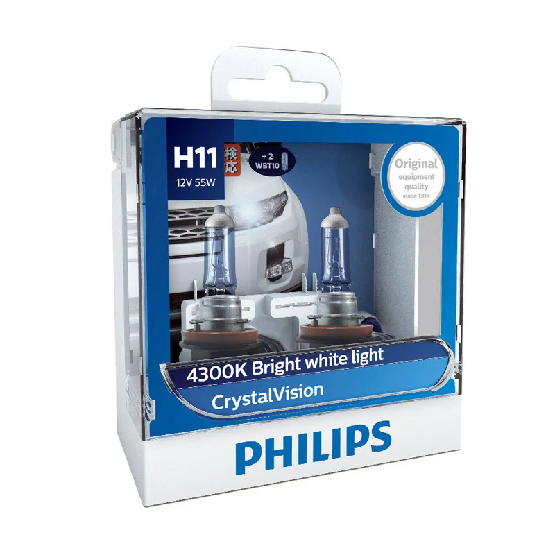 Philips H11 12В 55 Вт, с украшением в виде кристаллов видения 4300 К галогенные лампы Яркий белый светильник автомобильных ламп стильный внешний вид, устойчивы к ультрафиолетовому излучению 12362 CVSM, пара