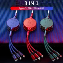 

3 in 1 Retractable Micro USB Type-C 3A Fast Charging Cable for iPhone Android