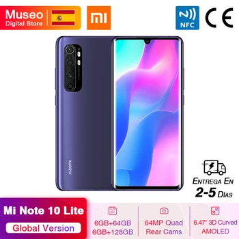 Перейти на Алиэкспресс и купить Глобальная версия Xiaomi Mi Note 10 Lite мобильный телефон 64 Гб/128 Гб 64 мп Quad Cams 6,47 ''изогнутый AMOLED экран 5260 мАч 30 Вт Быстрая зарядка