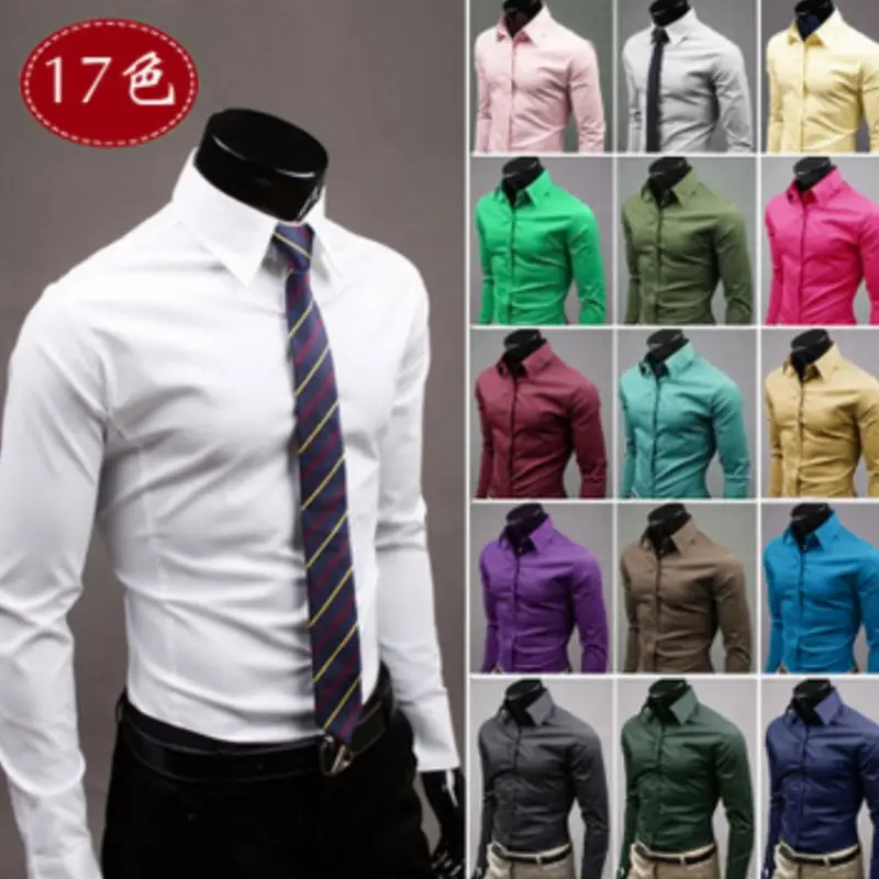 2021 Men Dress Shirt Long Sleeve Slim Brand Man Shirts Designer High Quality Solid Male Clothing Fit Business 5XL YN045 | Мужская одежда