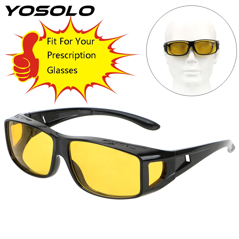 

YOSOLO Fits Over Your Prescription Glasses Car Driving Glasses Driver Goggles Eyewear HD Night Vision Goggles Sunglasses