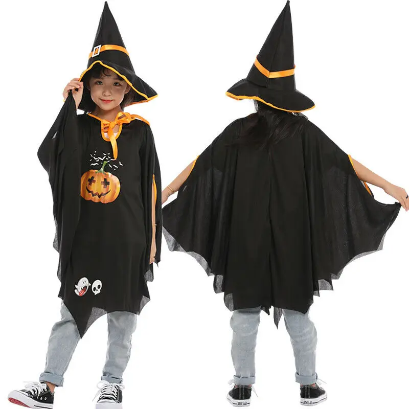 Feiyayi Kinder Halloween Kostüm Wizard Cape Witch Umhang mit Hut,Hexen Mantel Stern Cape Zauberhut für kinder Jungen Mädchen Cosplay 