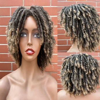 

Colored Heighlight Blonde Synthetic Mechanism Wigs For Black Women Synthetic Braid Middle Part Looking Natural