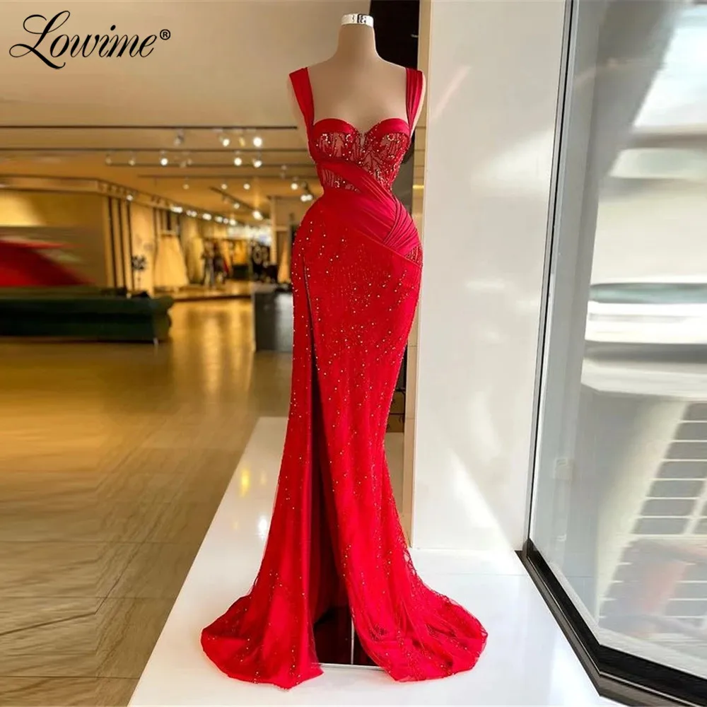 Shiny Red Lace Beaded Mermaid Wedding 