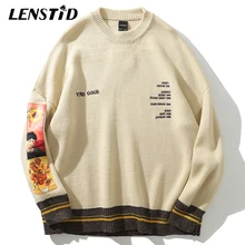 LENSTID Для мужчин хип-хоп Уличная Ван Гога вязаных свитеров с вышивкой в виде пуловеры Винтаж Осень Свободный хлопковый свитер