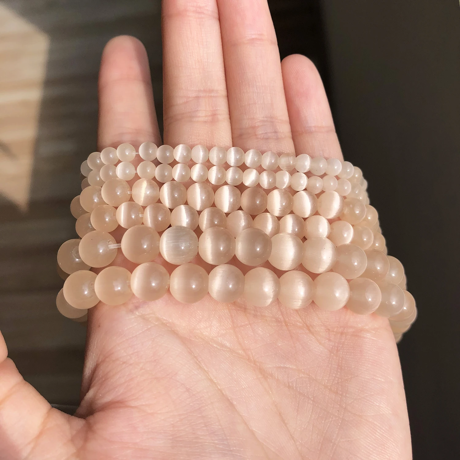 Helle Champagner-Katzenauge-Opal-Steinperlen, runde Glasschnur, lose DIY-Charm-Perlen für die Schmuckherstellung, DIY-Handarbeit, Armband – Detail 8