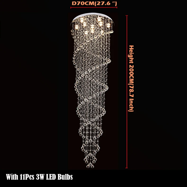 D70CM H200CM Современный минималистский светодиодный хрустальная длинная люстра двухэтажная вилла вращающаяся гостиная большая Подвесная лампа - Цвет абажура: D70CM H200CM