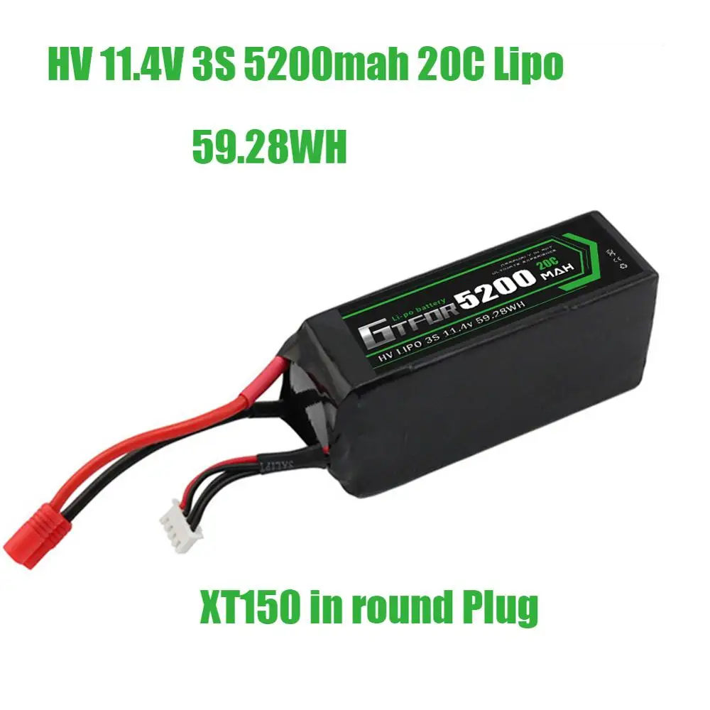 GTFDR батарея lipo 2S 7,4 V 10000mah 60C 120C HV 3S 11,4 V 5200mah 20C 40C для радиоуправляемого автомобиля дрона FPV Walkera QR X350 PRO квадрокоптера - Цвет: 1PCS5200mahXT150