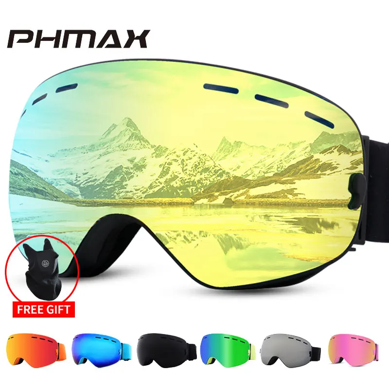 Ski-Goggles Glasses Mask Snow PHMAX Double-Layers Winter Anti-Fog Men with UV400 Outdoor